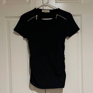 Michael Kors Black Short Sleeve Tee with Zipper Accents
